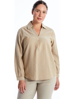 Lc Waikiki Yeni Sezon Gömlek Yaka Çizgili Kadın Bluz