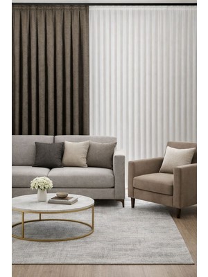 Perde Merkezi Balıksırtı Kahve Gold Fon 1/3 Pile (Tek Kanat)