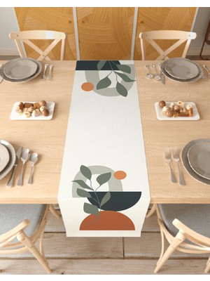 Greendecor Vazo Çiçek Bohem Desenli Özel Tasarım Runner Baskılı Dekoratif Bej Masa Örtüsü Modern Ev Dekorasyonu