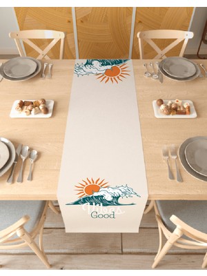 Greendecor Good Vibes Deniz Desenli Özel Tasarım Runner Dijital Baskılı Dekoratif Masa Örtüsü Ev Dekorasyonu