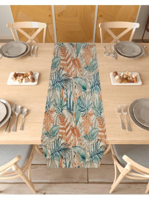 Greendecor Yaprak Bohem Desenli Baskılı Runner 40X150CM Dijital Baskılı Modern Dekoratif Masa Örtüsü