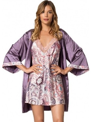 Bipamuk Kadın Premium Saten Ikili Kısa Gecelik Sabahlık