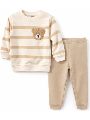 Nikuby Çizgili Ayıcık Desenli Bebe Alt-Üst Takım