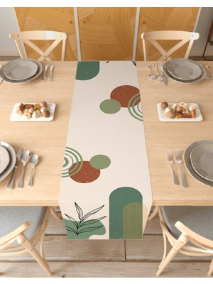 Greendecor Yaprak Bohem Desenli Özel Tasarım Runner Dijital Baskılı Dekoratif Masa Örtüsü Modern Ev Dekorasyonu