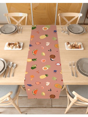 Greendecor Meyve Ananas Bohem Desenli Özel Tasarım Runner Baskılı Dekoratif Masa Örtüsü Modern Ev Dekorasyonu
