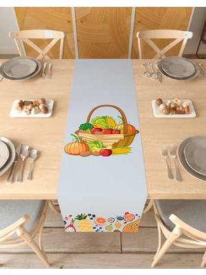 Greendecor Sebze Meyve Bohem Desenli Özel Tasarım Runner Baskılı Dekoratif Masa Örtüsü Modern Ev Dekorasyonu