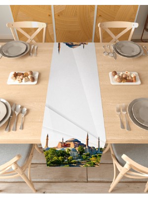 Greendecor Ayasofya Istanbul Desenli Özel Tasarım Runner Dijital Baskılı Dekoratif Masa Örtüsü Ev Dekorasyonu