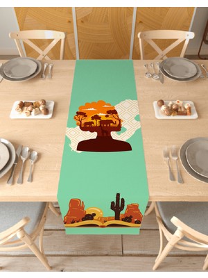 Greendecor Afrika Etnik Bohem Desenli Özel Tasarım Runner Dijital Baskılı Dekoratif Masa Örtüsü Ev Dekorasyonu