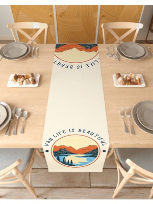 Greendecor Life Is Beautiful Desenli Özel Tasarım Runner Dijital Baskılı Dekoratif Masa Örtüsü Ev Dekorasyonu