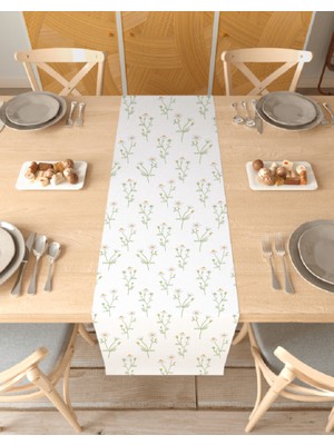 Greendecor Papatya Çiçek Desen Özel Tasarım Runner Dijital Baskılı Dekoratif Masa Örtüsü Modern Ev Dekorasyonu