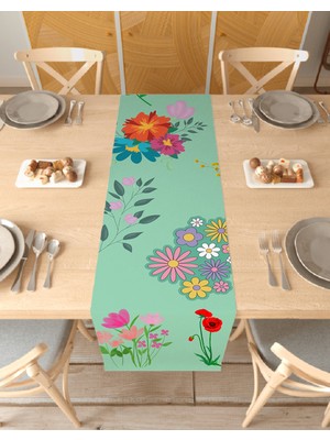 Greendecor Etnik Çiçek Bohem Desenli Özel Tasarım Runner Dijital Baskılı Dekoratif Masa Örtüsü Ev Dekorasyonu