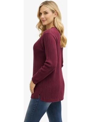 Fresh Moda Kadın V Yaka Triko Esnek Anne Mevsimlik Kazak