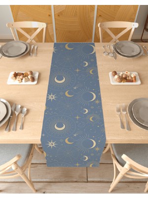 Greendecor Yıldız Astroloji Deseneli Özel Tasarım Runner Dijital Baskılı Dekoratif Masa Örtüsü Ev Dekorasyonu