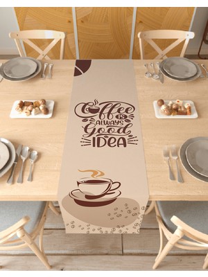 Greendecor Coffee Kahve Bohem Desenli Özel Tasarım Runner Baskılı Dekoratif Masa Örtüsü Modern Ev Dekorasyonu