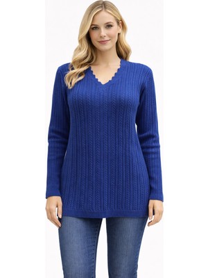 Kadın V Yaka Triko Esnek Anne Mevsimlik Kazak