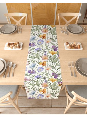 Greendecor Çiçek Bohem Desenli Özel Tasarım Runner Dijital Baskılı Dekoratif Masa Örtüsü Modern Ev Dekorasyonu