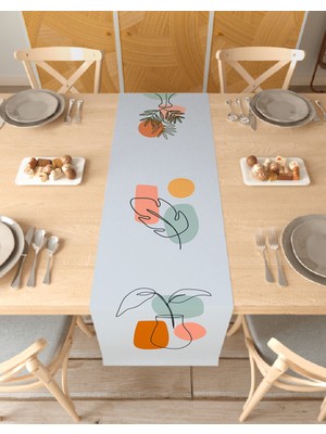 Greendecor Vazo Çiçek Bohem Desenli Özel Tasarım Runner Baskılı Dekoratif Bej Masa Örtüsü Modern Ev Dekorasyonu