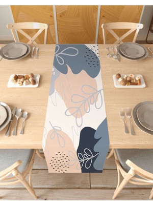 Greendecor Çiçek Yaprak Güneş Ay Bohem Desenli Baskılı Runner 40X150CM Dijital Baskılı Dekoratif Masa Örtüsü
