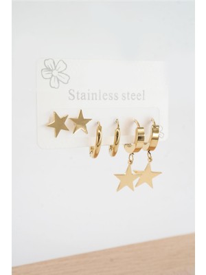 PremiumPort Parlak 316L Paslanmaz Çelik 6'lı Kadın Küpe Seti