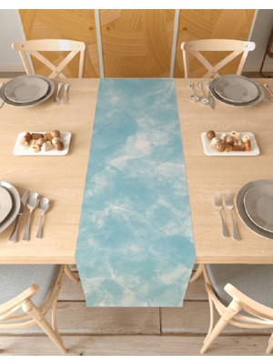 Greendecor Mavi Turkuaz Bohem Deseneli Özel Tasarım Runner Dijital Baskılı Dekoratif Masa Örtüsü Ev Dekorasyonu