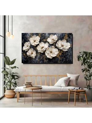 Artprinta Altın Detaylı Beyaz Çiçek Kanvas Tablo – Modern & Lüks Duvar Dekoru