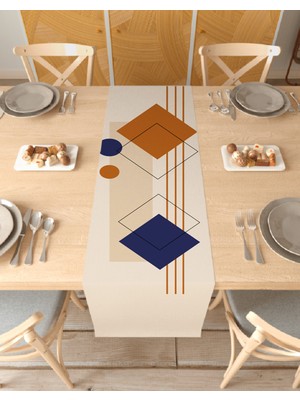 Greendecor Vazo Çiçek Bohem Desenli Özel Tasarım Runner Baskılı Dekoratif Bej Masa Örtüsü Modern Ev Dekorasyonu