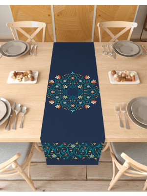 Greendecor Etnik Çiçek Yaprak Desenli Özel Tasarım Runner Dijital Baskılı Dekoratif Masa Örtüsü Ev Dekorasyonu