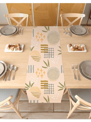 Greendecor Çiçek Yaprak Yıldız Bohem Desenli Baskılı Runner 40X150CM Dijital Baskılı Dekoratif Masa Örtüsü