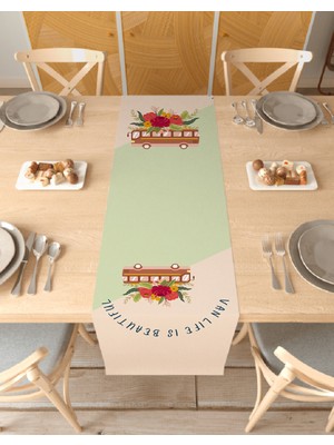 Greendecor Life Is Beautiful Desenli Özel Tasarım Runner Dijital Baskılı Dekoratif Masa Örtüsü Ev Dekorasyonu