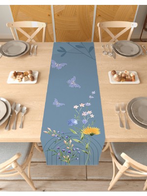 Greendecor Çiçek Kelebek Bohem Desenli Özel Tasarım Runner Dijital Baskılı Dekoratif Masa Örtüsü Ev Dekorasyonu