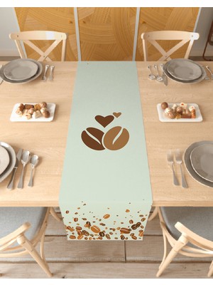 Greendecor Coffee Kahve Bohem Desenli Özel Tasarım Runner Baskılı Dekoratif Masa Örtüsü Modern Ev Dekorasyonu