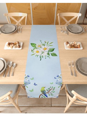 Greendecor Papatya Çiçek Bohem Desenli Özel Tasarım Runner Dijital Baskılı Dekoratif Masa Örtüsü Ev Dekorasyonu