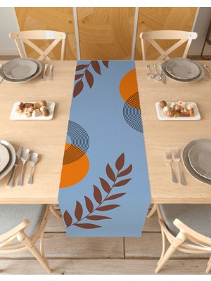 Greendecor Yaprak Bohem Desenli Özel Tasarım Runner Dijital Baskılı Dekoratif Masa Örtüsü Modern Ev Dekorasyonu