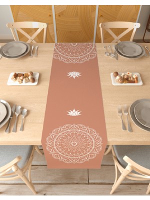 Greendecor Mandala Lotus Desenli Şık Özel Tasarım Runner Dijital Baskılı Dekoratif Masa Örtüsü Ev Dekorasyonu