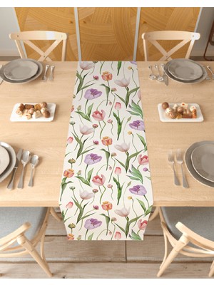 Greendecor Çiçek Bohem Desenli Özel Tasarım Runner Dijital Baskılı Dekoratif Masa Örtüsü Modern Ev Dekorasyonu