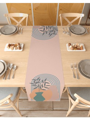 Greendecor Vazo Çiçek Bohem Desenli Özel Tasarım Runner Baskılı Dekoratif Bej Masa Örtüsü Modern Ev Dekorasyonu