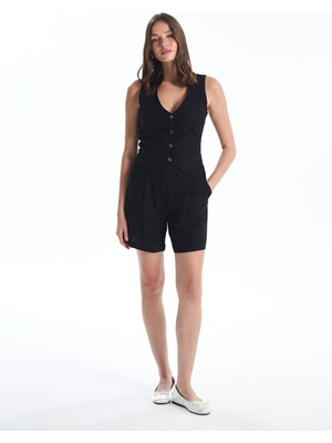 Lc Waikiki Yeni Sezon Standart Fit Düz Keten Karışımlı Kadın Şort