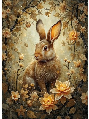 Bedeko Ormanda Sarı Çiçekler ve Tavşan Mdf Ahşap Tablo