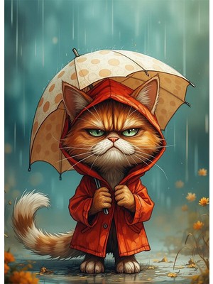 Bedeko Şemsiyeli Kedi Mdf Ahşap Tablo