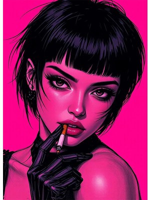 Bedeko Sigara Içen Güzel Kadın Mdf Ahşap Tablo