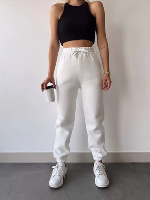 Giyim Center Üç Iplik Basic Lastikli Eşofman Pantolon - Beyaz