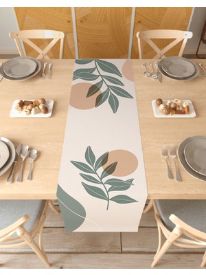 Greendecor Yaprak Bohem Desenli Özel Tasarım Runner Dijital Baskılı Dekoratif Masa Örtüsü Modern Ev Dekorasyonu