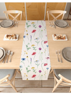 Greendecor Çiçek Bohem Desenli Özel Tasarım Runner Dijital Baskılı Dekoratif Masa Örtüsü Modern Ev Dekorasyonu
