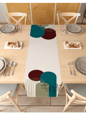 Greendecor Yaprak Bohem Desenli Özel Tasarım Runner Dijital Baskılı Dekoratif Masa Örtüsü Modern Ev Dekorasyonu