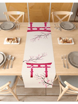Greendecor Sakura Çiçek Desenli Özel Tasarım Runner Dijital Baskılı Dekoratif Masa Örtüsü Modern Ev Dekorasyonu