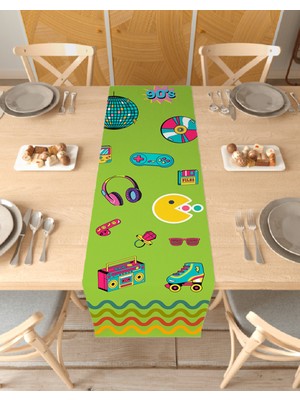 Greendecor 90LAR Radyo Bohem Desenli Özel Tasarım Runner Dijital Baskılı Dekoratif Masa Örtüsü Ev Dekorasyonu