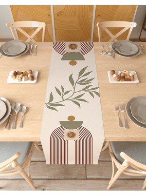 Greendecor Yaprak Bohem Desenli Özel Tasarım Runner Dijital Baskılı Dekoratif Masa Örtüsü Modern Ev Dekorasyonu