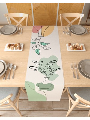 Greendecor Yaprak Bohem Desenli Özel Tasarım Runner Dijital Baskılı Dekoratif Masa Örtüsü Modern Ev Dekorasyonu