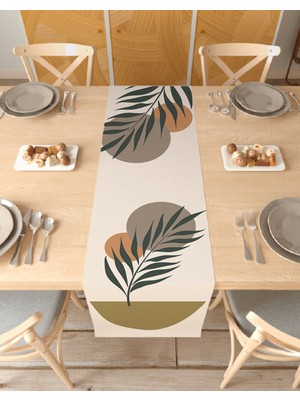 Greendecor Yaprak Bohem Desenli Özel Tasarım Runner Dijital Baskılı Dekoratif Masa Örtüsü Modern Ev Dekorasyonu