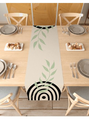 Greendecor Yaprak Bohem Desenli Özel Tasarım Runner Dijital Baskılı Dekoratif Masa Örtüsü Modern Ev Dekorasyonu